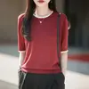 Nuevo estilo de verano, conjunto de dos piezas, top de punto de manga corta color block para mujer, corte relajado, cuello redondo, fino, manga media, top de Tencel