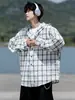 Camisa con Capucha de Cuadros Americanos para Protección Solar para Hombres y Mujeres Verano 2025 Estilo Perezoso Camisa de Protección Solar Chaqueta Fina de Manga Larga para Pareja