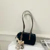Bolsa de Bowling de Veludo Camurçado com Ponto Cruz 2026 Nova Bolsa Baguete de Couro Fosco Bolsa de Ombro Boston