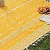 Esterilla de picnic a rayas onduladas verde claro a prueba de humedad con borlas, esterilla de playa de estilo simple y artístico, esterilla para césped, alfombra de sala de estar