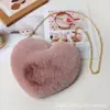 2019 Nuevo Día de San Valentín Bolso de Peluche con Cadena en Forma de Corazón para Mujer Bolso Cruzado Bolso Pequeño con Forma de Corazón de Melocotón para Mujer