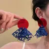 Pendientes de Disco con Borla Estilo Chino Rojos y Azules para Mujer, Pendientes de Vestido de Alta Gama, Pendientes Cheongsam, Pendientes Exagerados Únicos de Nicho