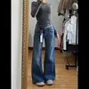 Calça Jeans Flare Soltinha para Mulheres, Novo Estilo com Textura de Bambu, Estilo Americano, Cintura Baixa, Corte Slim, Valoriza a Silhueta, Casual, Com Caimento, Formato Pera