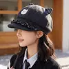 Bonito sombrero octogonal de oso de dibujos animados con orejas, cálido y a prueba de viento, adecuado para mujeres en otoño e invierno, versátil, hace que la cara se vea más pequeña, dulce sombrero de pintor