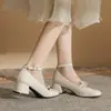 Zapatos de Mujer Jin Gang MY4509 Mary Jane de Tacón Grueso 2024 Nuevos Zapatos de Cuero Primavera y Otoño Tacones Altos Zapatos de Boca Baja Mujer