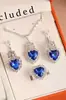 Conjunto de quatro peças estilo europeu e americano com colar, brincos e anel de cristal azul claro em formato de coração cravejado de diamantes - uma coleção transfronteiriça para mulheres