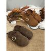 Sapatos Birkenstock Versáteis Casuais Preguiçosos Retrô para Mulheres 2025 Outono Novo Couro Genuíno One-Leg Solado Grosso Biqueira Meio Chinelos