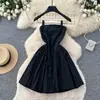 Vestido amarelo sem mangas estilo férias para mulheres, verão, cintura alta, afina o corpo, modelo A-line tipo bolo, elegante, tomara que caia, curto