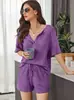 Amazon Europeo y Americano transfronterizo 2024 nuevo conjunto casual de gofre de manga corta para mujer, pantalones cortos de moda, conjunto de dos piezas