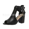 Zapatos de Tacón Alto de Moda Redondos Juyuan Estilo Europeo y Americano para Mujer, Talla Grande, Sandalias de Mujer de Color Sólido con Hebilla