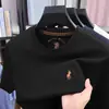Camiseta de manga corta para hombre de algodón de fibra larga de alta gama para verano, finamente bordada, informal, versátil, de corte holgado, con logo de poni