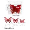 Juego de 12 pegatinas decorativas de pared con diseño de mariposa tridimensional de una sola capa, color morado y rojo, para el Día de San Valentín.