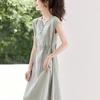 Vestido Largo de Lino y Algodón Estilo Resort para Comercio Exterior Transfronterizo Verano 2026 Nuevo Ligero Transpirable Adelgazante