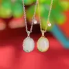 Yuebao Jewelry Plata de Ley S925 Esmalte Jade Hetian Jade de Agua Clara Colgante Forma de Huevo Tulipán Estilo Nacional Suave Cadena para Clavícula