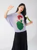 Camiseta da Moda com Manga Morcego Roupas Femininas Verão Nova Estampada Caimento Solto Disfarça Barriga Emagrecedor Top Versátil