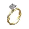 Anel de noivado com diamante lapidação princesa banhado a ouro rosa 18k, modelo novo mais vendido da Cross-border Wish, anel de noivado europeu e americano