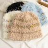 Pequeño Sombrero de Lana de Frijol de Azúcar para Niños Invierno Cara Mostrar Pequeño Engrosado Cálido Tejido Esponjoso Blanco Sombrero de Pescador
