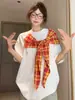 Camiseta de Manga Corta a Cuadros Estilo Retro Americano con Lazo para Hombre Verano Diseño con Sentido Nicho Estilo Holgado Perezoso Top de Media Manga