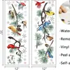 Adesivo de Parede Floresta de Inverno Galhos de Pinheiro em Aquarela Pássaros Vermelhos Flocos de Neve Papel Autoadesivo Decoração de Parede de Entrada Janela Adesivo