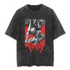 Camiseta Streetwear Anime Japonês Gráfico Vintage Lavado Preto Camiseta Masculina Algodão Manga Curta Camiseta Solta Top