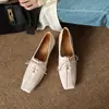 Zapatos de Cuero Pequeños Estilo Británico Retro Piel de Oveja Tacón Grueso Punta Cuadrada Con Cordones Tacones Altos Zapatos de Calle Tacón Medio Boca Profunda para Mujer