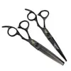 Tijeras de Peluquería Personalizadas de Moda, Tijeras para Cortar el Cabello, Tijeras Planas, Tijeras para Flequillo, Pintadas de Negro y Dorado, 6.0 pulgadas