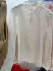Camisa de Rayón de Alta Gama Estilo Chino Nuevo con Cuello Alto para Mujer, Top Camisa Base de Doble Capa con Patrón Jacquard Retro de Manga Larga para Primavera