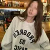 Sudadera de Cuello Redondo Holgada de Talla Grande con Estampado de Letras Estilo Coreano Nuevo para Otoño e Invierno 2025 Manga Larga Versátil Top de Moda