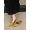 Sandalias Mule Elegantes de Tacón Bajo Fino Estilo Francés para Mujer 2025 Nuevo Verano Gamuza Punta Fina Tacón Gatito Mule