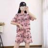 Pijama Cartoon Cachorro Parchal Fofo Feminino Verão Calça Xadrez Roupa de Fora Estilo Esportivo Roupas de Casa Gola Redonda Conjunto Casual