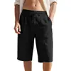 Sitio web independiente transfronterizo de lino con cordón cintura elástica pierna recta TK color sólido transpirables diarios playa casual pantalones cortos cortos para hombre