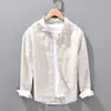Camisa de Lino Hilado para Hombre Cuatro Estaciones Manga Larga Top Estilo Coreano Lino Transpirable Camisa talla extra Casual Holgado para Hombre