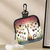 Porta-moedas Fofo com Estampa de Gatos Múltiplos, Bolsa de Armazenamento Impermeável de Couro Sintético com Zíper, Estojo Multifuncional Mini para Fones de Ouvido