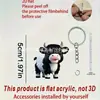 Llavero de Acrílico de Vaca Nuevo Lindo Creativo 2D Colgante para Coche Decoración Festiva Colgante Plano para Mochila