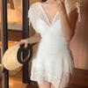 Diosa de Temperamento Madura Sexy Encaje Calado Estilo Falda Conservadora Acero Push-Up Pechos Grandes y Pequeños Traje de Baño de una Pieza para Mujer