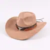 Sombrero Vaquero Occidental de Bloques de Color con Cinturón, Sombrero Transfronterizo de Amazon, Estilo Étnico Vintage Versátil Sombrero de Jazz, Bombín