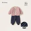 Camiseta Básica de Manga Larga de Color Sólido Bangxuan, Chaqueta de Algodón Sencilla, Jeans Jogger Engrosados, Conjunto de Tres Piezas para Niños, Atuendo para Niños