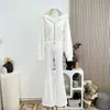 Cárdigan holgado blanco de manga larga corta con capucha, pantalones casuales largos acampanados de cintura alta, traje de principios de otoño, mezcla de algodón, otros