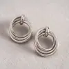 Pendientes Geométricos Circulares de Tres Capas con Textura Estilo Metalero Europeo y Americano Pendientes de Nicho Transfronterizos de Gama Alta Pendientes de Moda para Mujeres