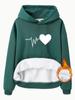 Suéter feminino transfronteiriço outono e inverno feminino bolso canguru com capuz manga longa forrado com fleece grosso estampa de coração amor amor atacado