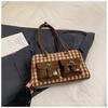 Bolsa Feminina Coreana 2026 Novo Estilo Retrô Estilo Universitário Bolsa Boston Elegante Xadrez Bolsa para o Dia a Dia Bolsa de Ombro Único Bolsa Pequena