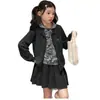 Cárdigan de punto falso de dos piezas con cuello de solapa para mujer, nuevo estilo universitario holgado para primavera y otoño 2026, chaqueta suéter, top corto, moderno