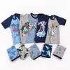 Roupa de Casa para Meninos Transfronteiriça Europeia e Americana Algodão Puro Costela Manga Curta Shorts Conjunto de Pijama Infantil de Comércio Exterior Cartoon para Meninas