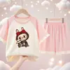 Nuevo Conjunto de Pijama Delgado de Manga Corta para Niñas Verano 2025, Moda Infantil Tallas Mediana y Grande LABUBU Ropa de Casa