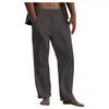 Pantalones Largos de Lino para Hombre Yoga Playa Cintura sin Elástico Cordón Bolsillos Múltiples Casual Transpirables 2022