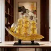 Adorno de Velero de Resina Transparente con Degradado Dorado, Decoración de Escritorio Minimalista Moderna Hecha a Mano