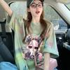 [Algodón/Cuello trasero] Camiseta holgada de algodón con diseño de tinta salpicada popular de este año, top de cuello redondo de estilo europeo y americano para mujer.
