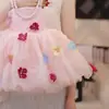 Vestido de tirantes para niña, Nuevo estilo de verano, Vestido de princesa a la moda, Vestido de flores tridimensionales para bebé, Vestido para fiesta de cumpleaños