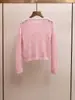 Cardigan de Tricô Gola Redonda Rosa com Crochê Tridimensional Vazado Estilo Doce Novo da Primavera Roupas Femininas de Alta Qualidade Shenzhen Nanyou