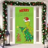 Decoración de cubierta de puerta navideña transfronteriza, tela colgante, cubierta de puerta de monstruo peludo verde Grinch, cortina de puerta Grinch navideña, tapiz de cubierta de puerta de Año Nuevo